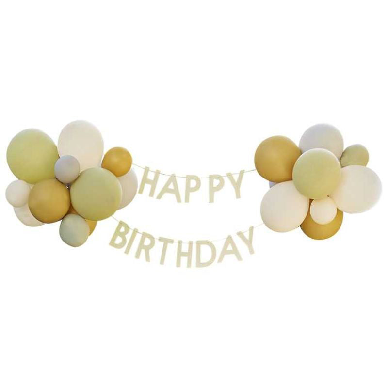 Ginger Ray® Napis Happy Birthday z baloni Green, Grey, Sand & Gold Chrome Ginger Ray