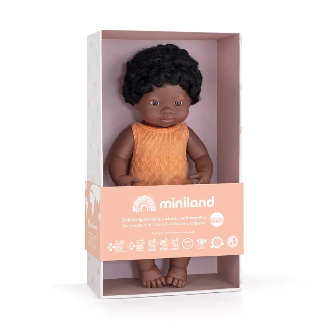 Miniland® Dojenček African Boy 38cm Colourful Miniland