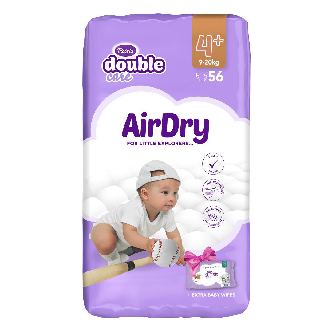 Violeta® Plenice Air Dry 4 Maxi plus (9-20kg) Jumbo 56 + Darilo Baby vlažni robčki Violeta