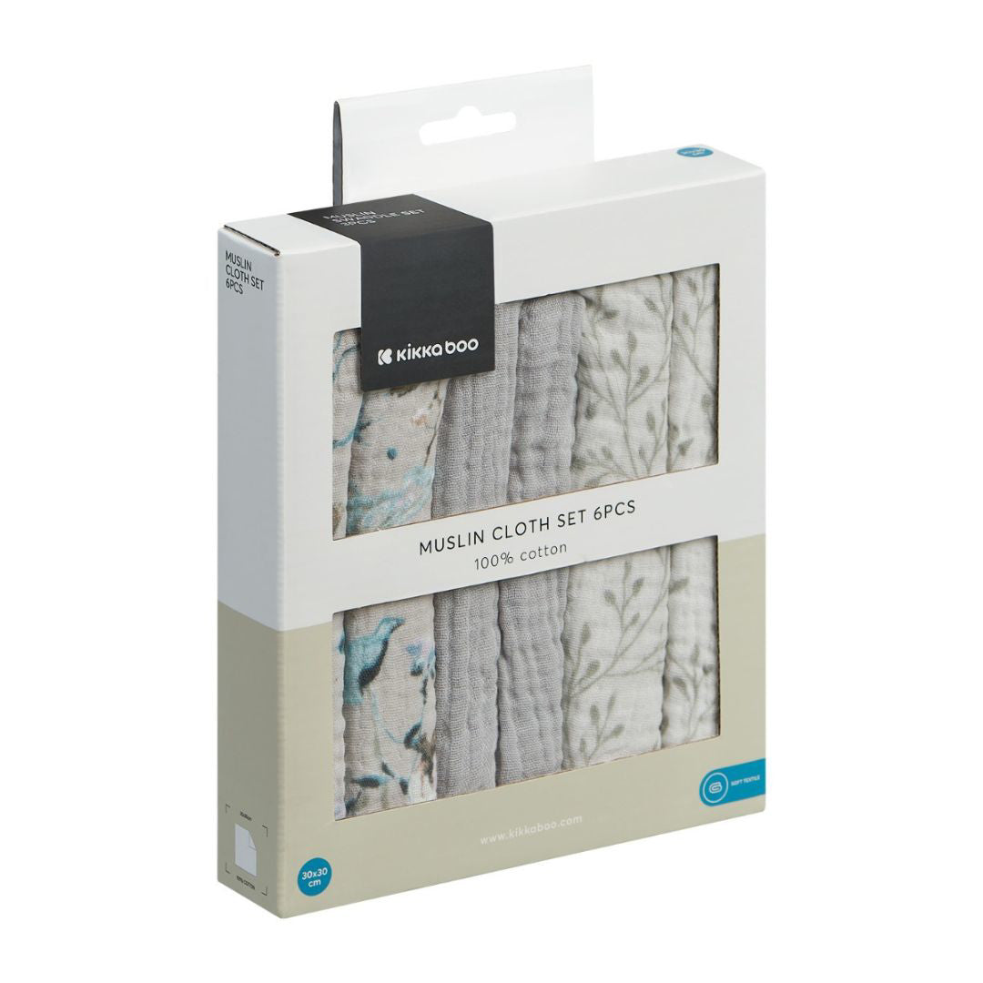 KikkaBoo® Krpice za umivanje iz muslina 6 kosov 30x30 cm Dreamy Fields Grey KikkaBoo