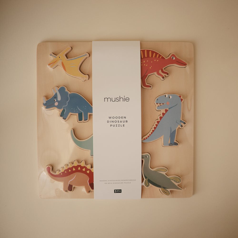 Mushie® Lesena sestavljanka Dinosaur Mushie