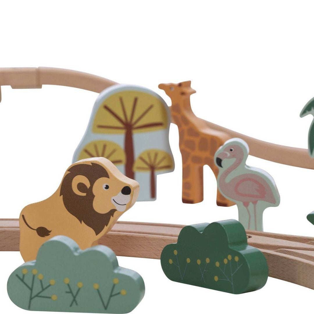 Free2Play® Lesena železnica z vagoni in živalsko druščino Free2Play