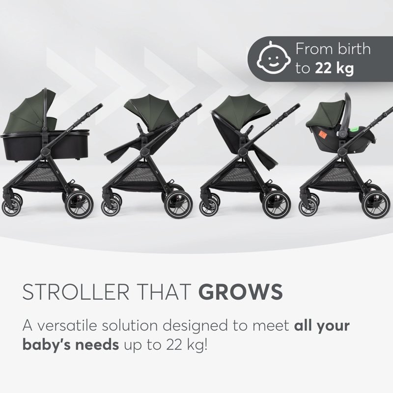 KikkaBoo® Otroški voziček s košaro 3v1 Ava Army Green KikkaBoo