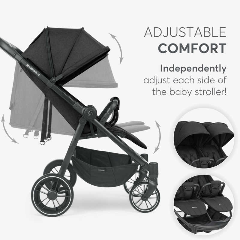 KikkaBoo® Otroški voziček za dvojčke Happy 2 Dark Grey KikkaBoo