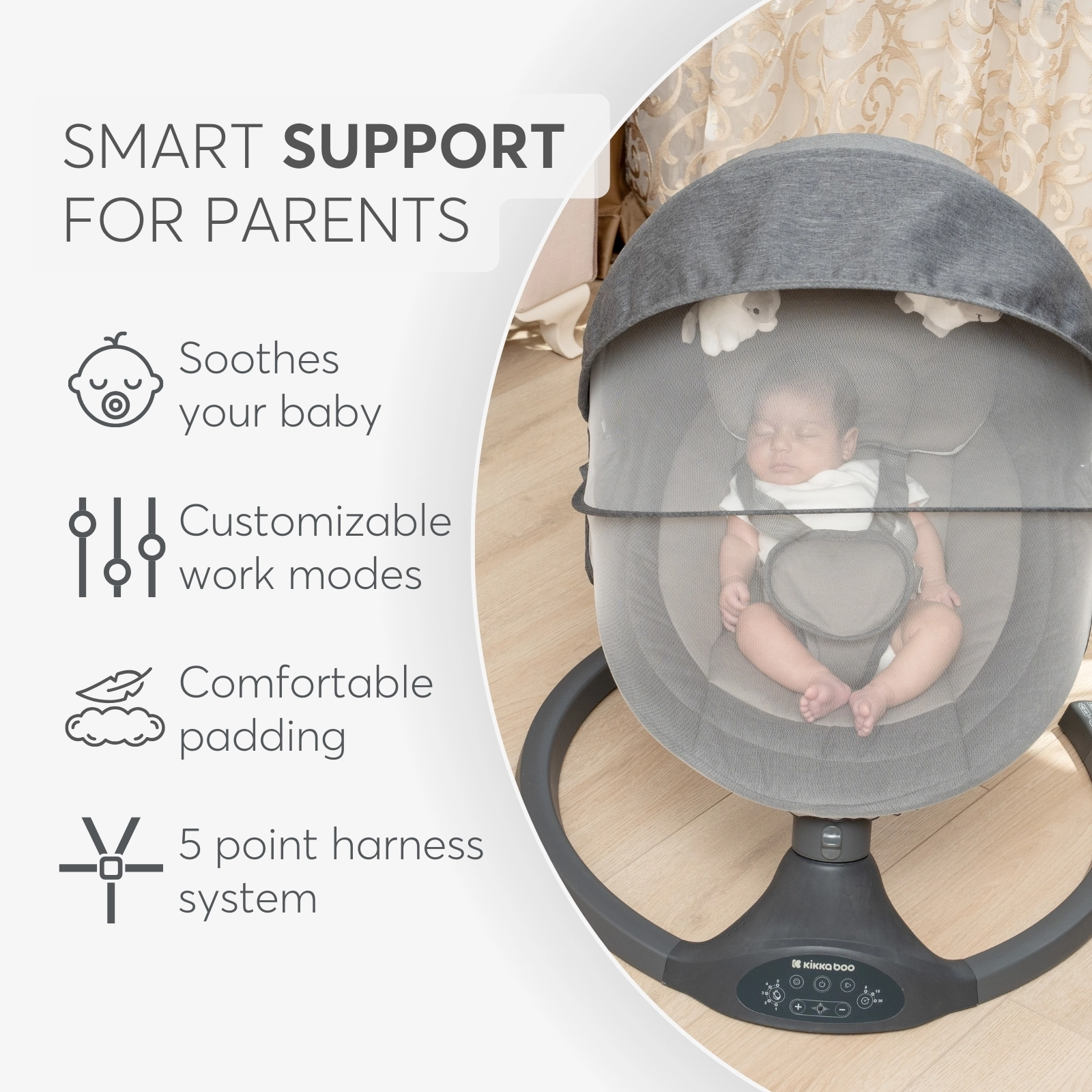 KikkaBoo® Električni gugalnik Codie Beige 2025 KikkaBoo