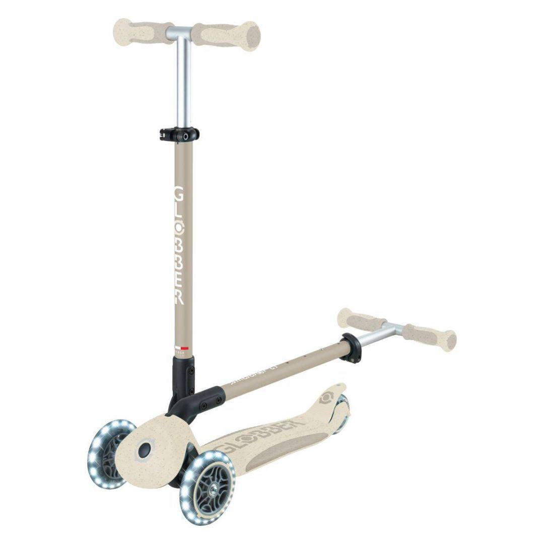 Globber® Zložljivi otroški skiro GO UP deluxe 360° s svetlečimi kolesi Taupe Globber