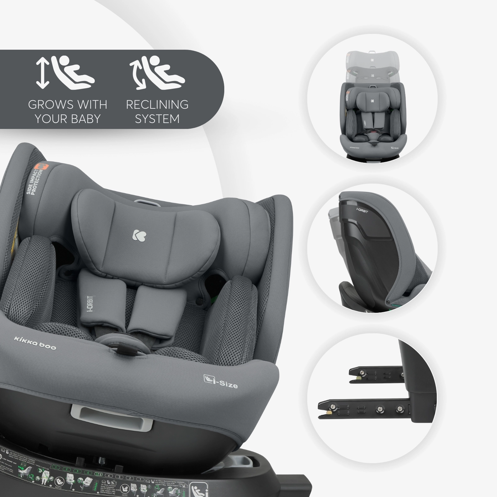 KikkaBoo® Otroški avtosedež 360° i-Orbit i-SIZE (40-150 cm) Light Grey 2025 KikkaBoo