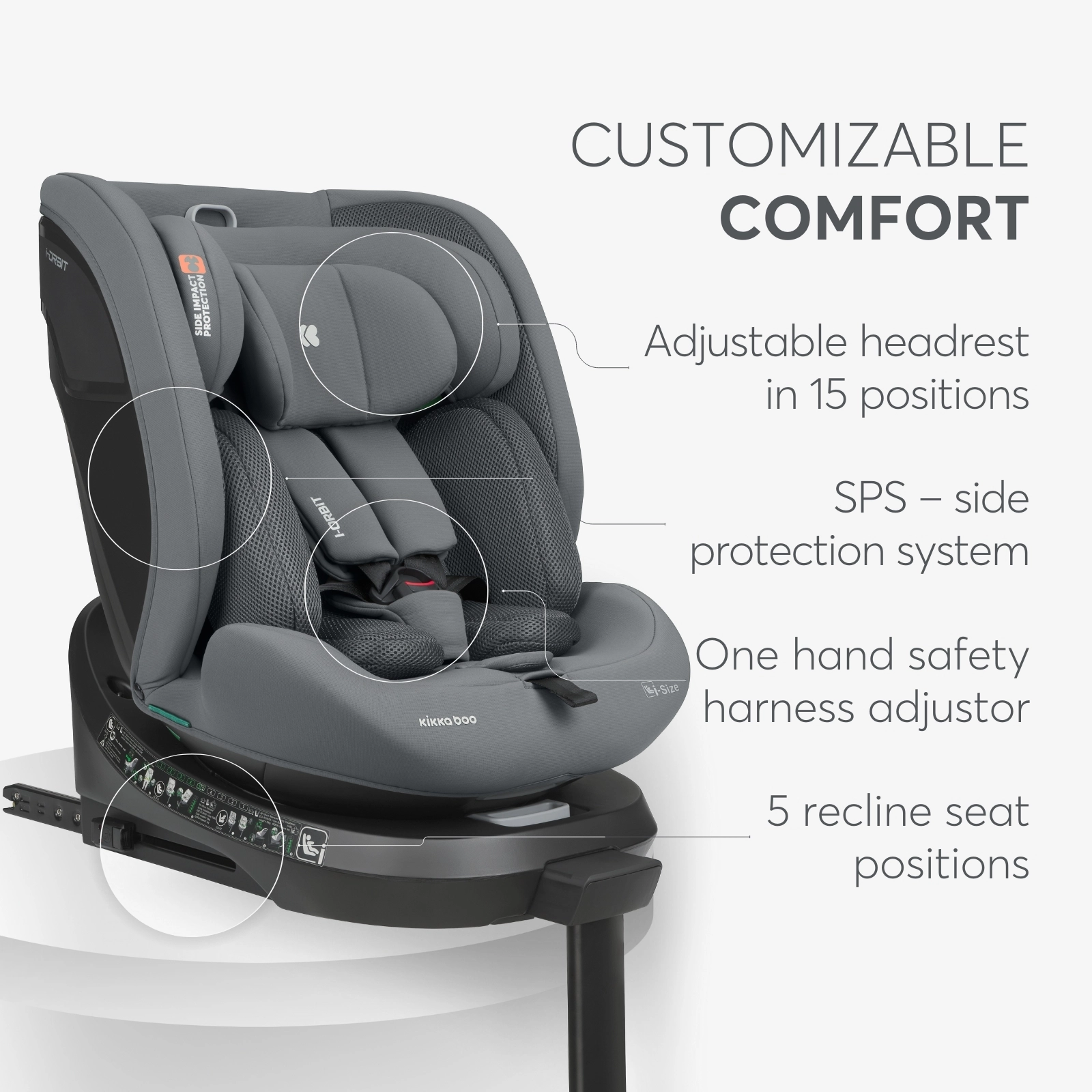 KikkaBoo® Otroški avtosedež 360° i-Orbit i-SIZE (40-150 cm) Dark Grey 2025 KikkaBoo