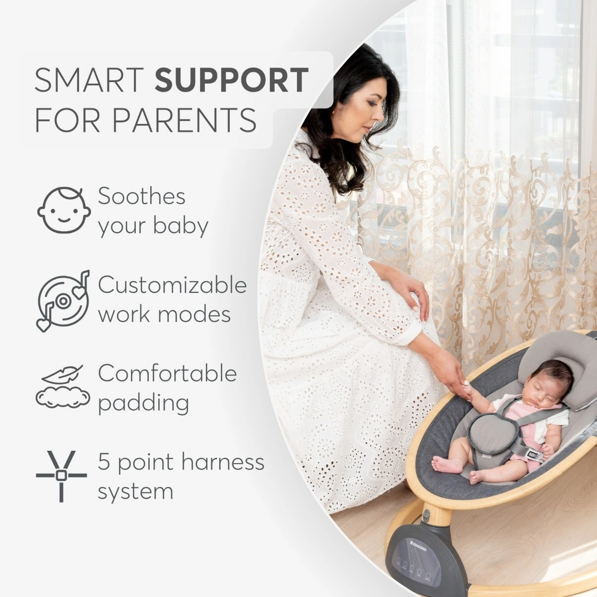 KikkaBoo® Električni gugalnik Ashlee Dark Grey KikkaBoo