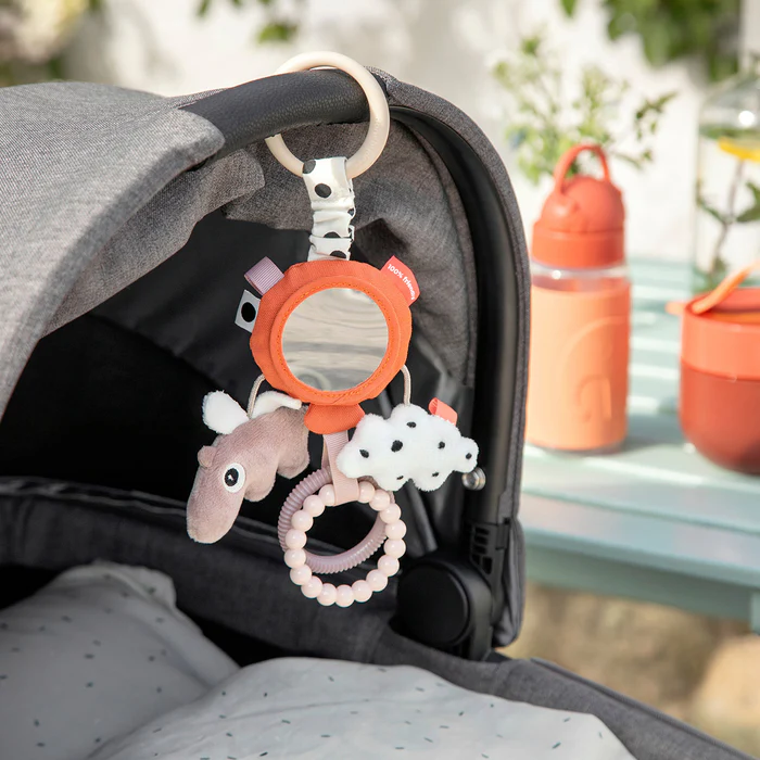 Done by Deer® Aktivnostna igračka za voziček z ogledalcem Happy Clouds Papaya Done by Deer