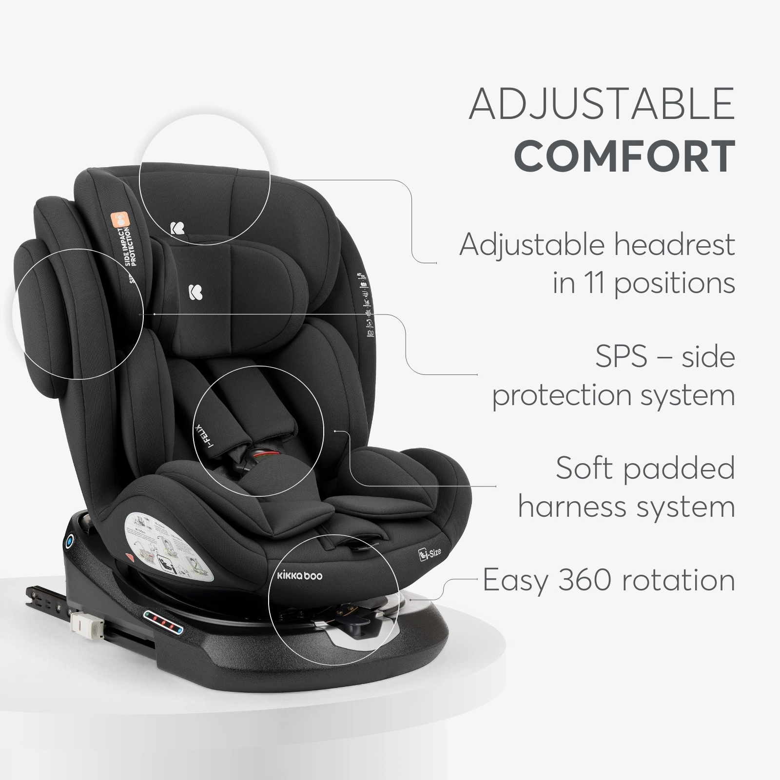 KikkaBoo® Otroški avtosedež 360° i-Felix i-SIZE (40-150 cm) Light Grey KikkaBoo