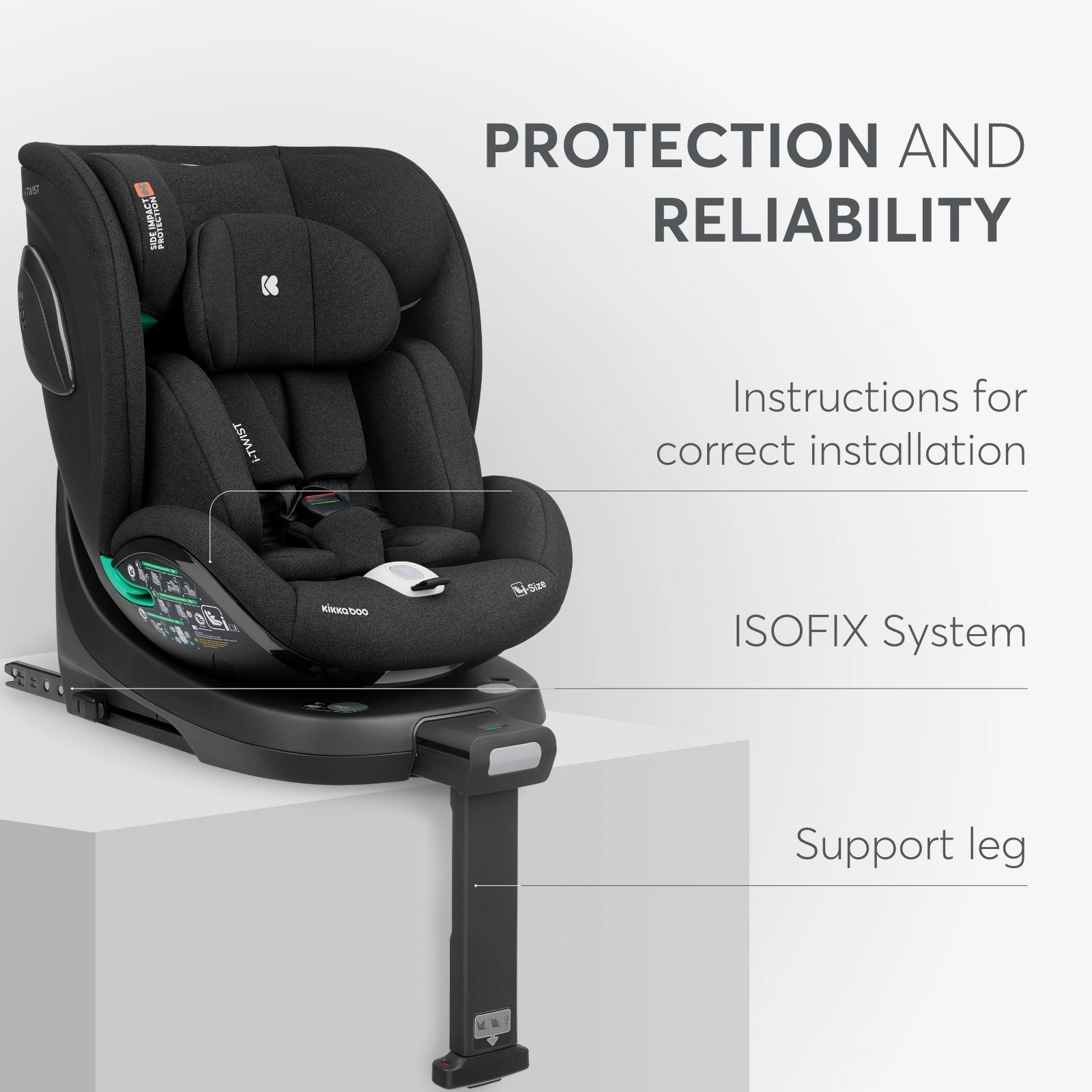 KikkaBoo® Otroški avtosedež 360° i-Twist i-SIZE (40-150 cm) Light Grey KikkaBoo
