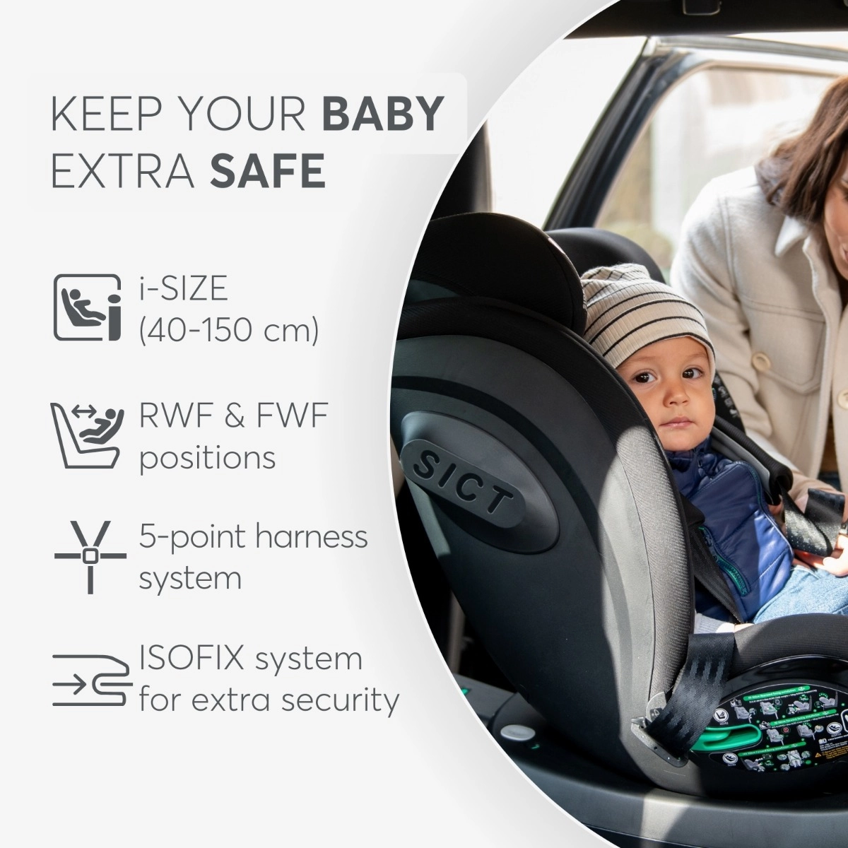 KikkaBoo® Otroški avtosedež 360° i-Twist i-SIZE (40-150 cm) Light Grey KikkaBoo