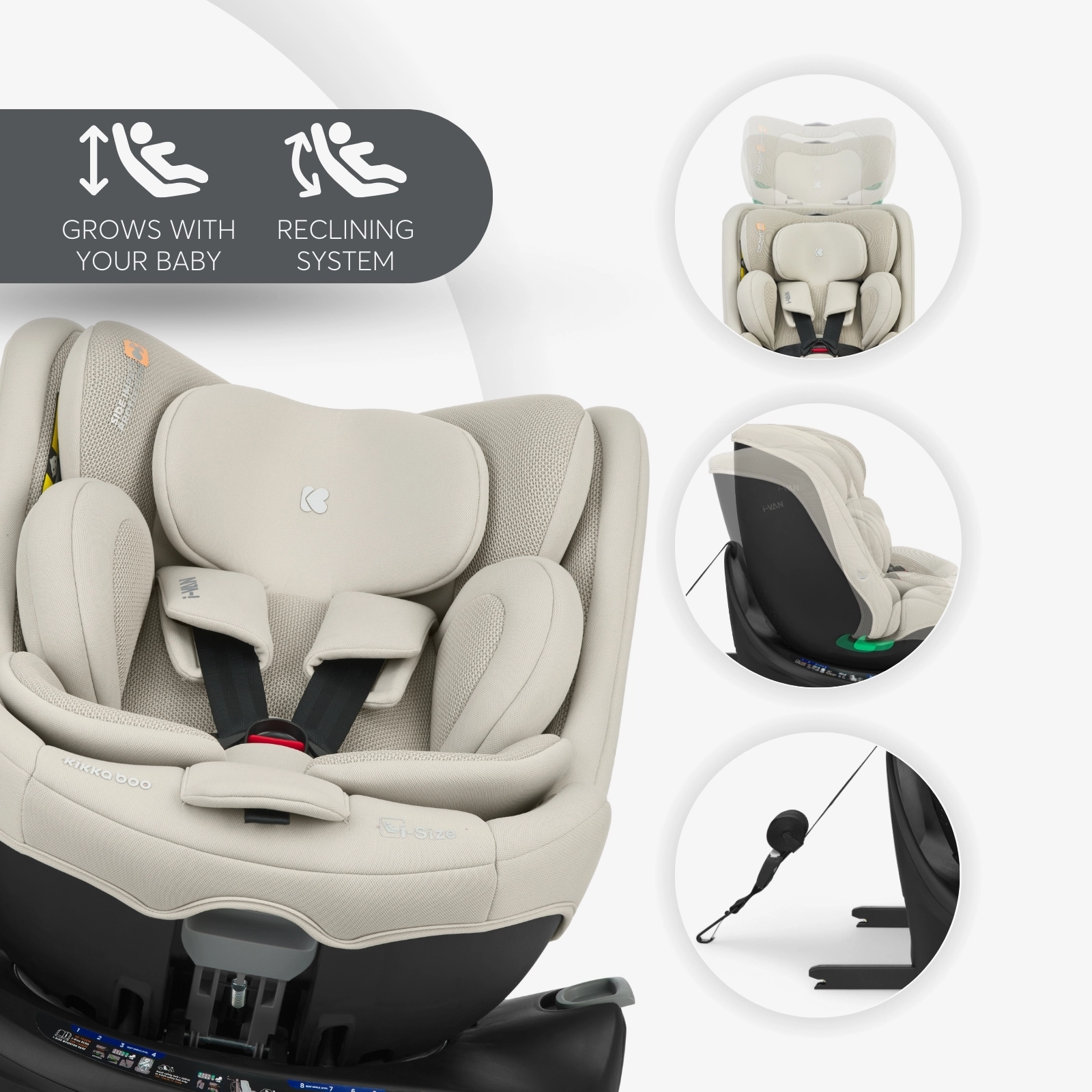 KikkaBoo® Otroški avtosedež 360°i-Van i-SIZE (40-150 cm) Light Beige KikkaBoo