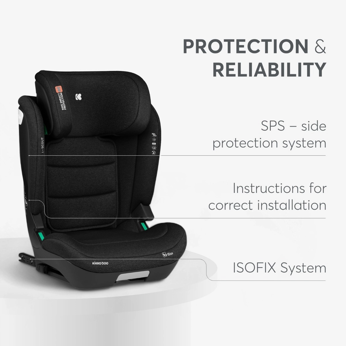 KikkaBoo® Otroški avtosedež i-Scout i-SIZE (100-150 cm) Dark Grey KikkaBoo