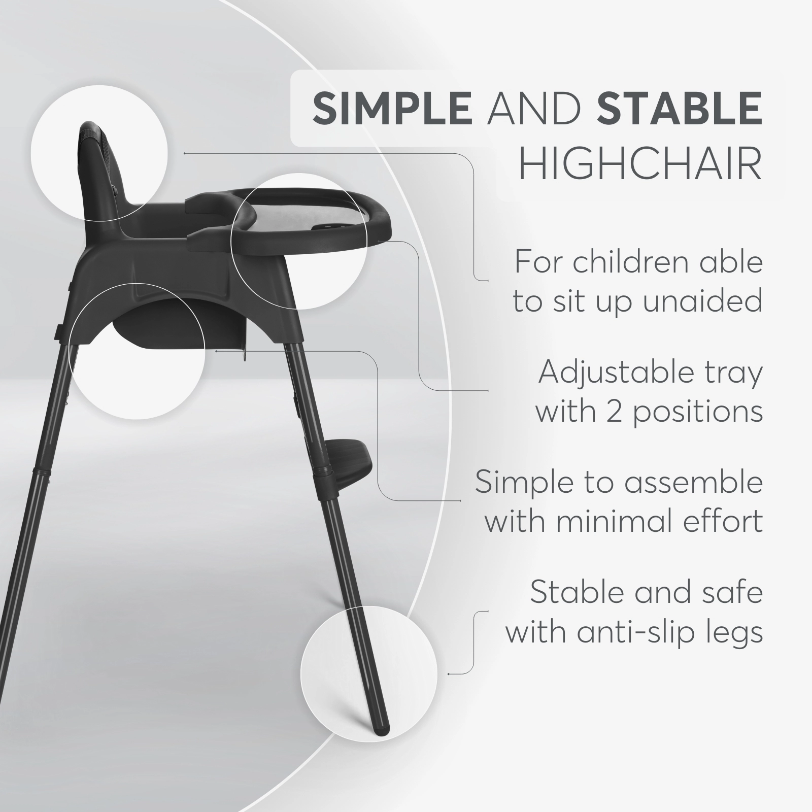 KikkaBoo® Otroški stol za hranjenje 2v1 Jammy Black KikkaBoo