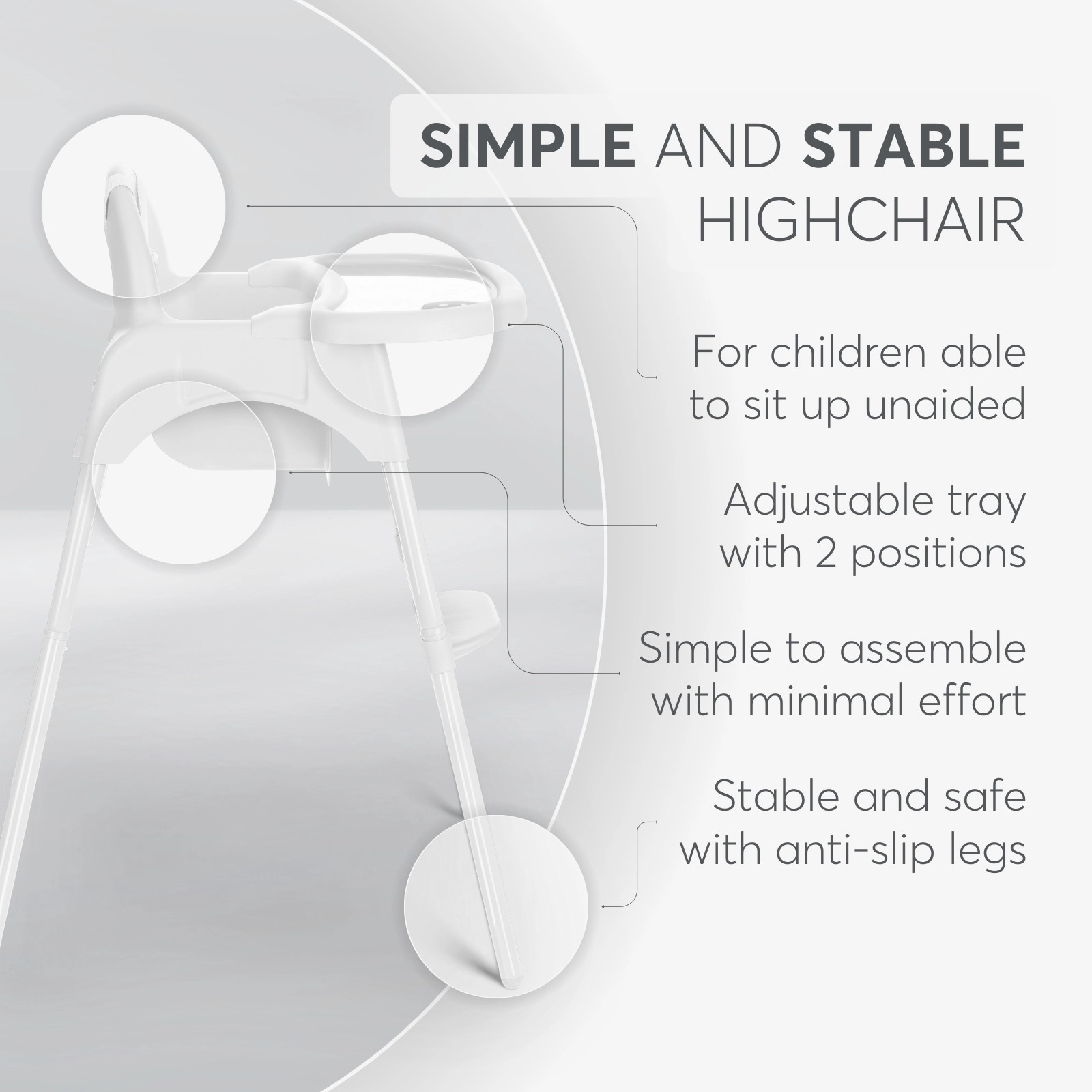 KikkaBoo® Otroški stol za hranjenje 2v1 Jammy White KikkaBoo