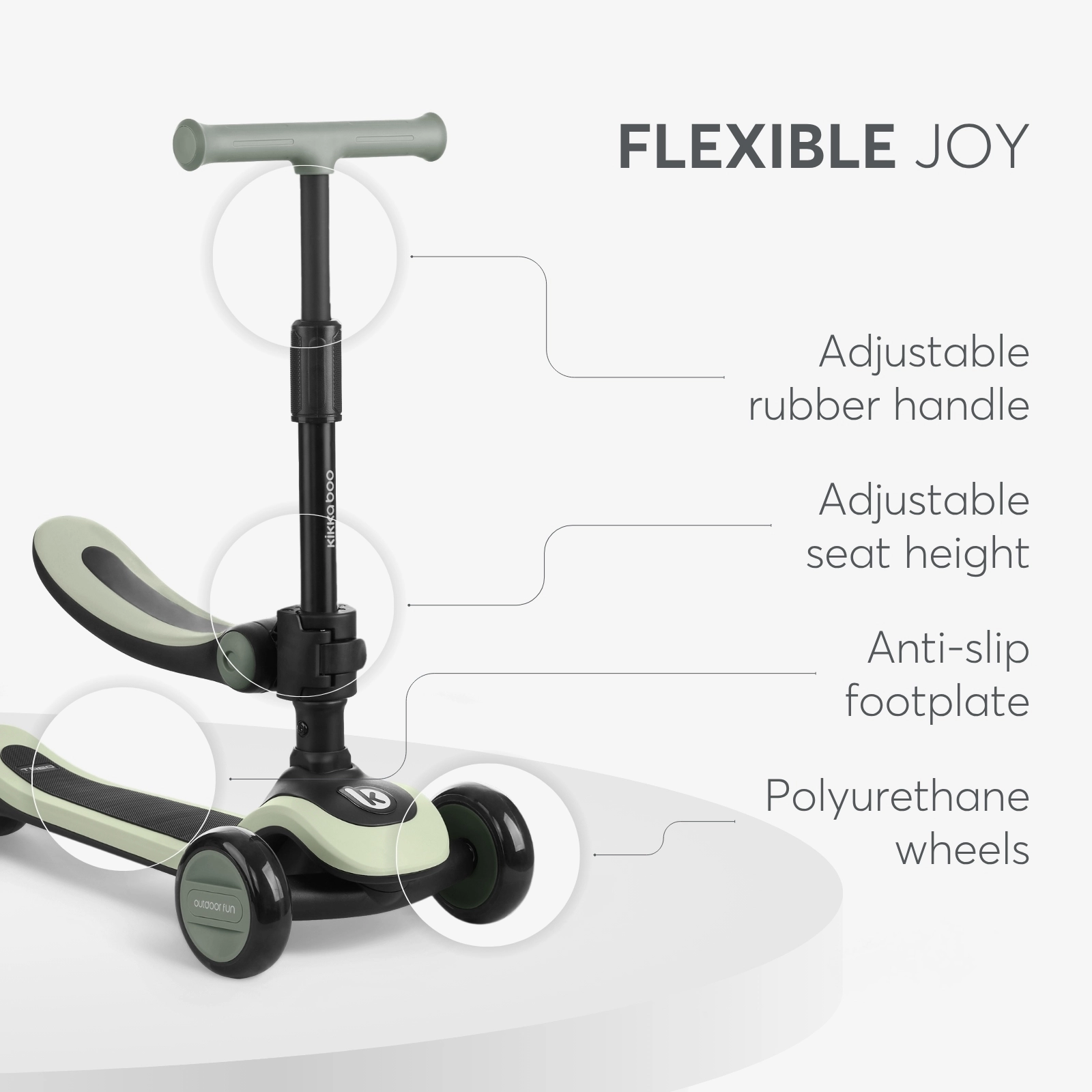 KikkaBoo® Otroški poganjalec/skiro 2v1 Treo Mint KikkaBoo