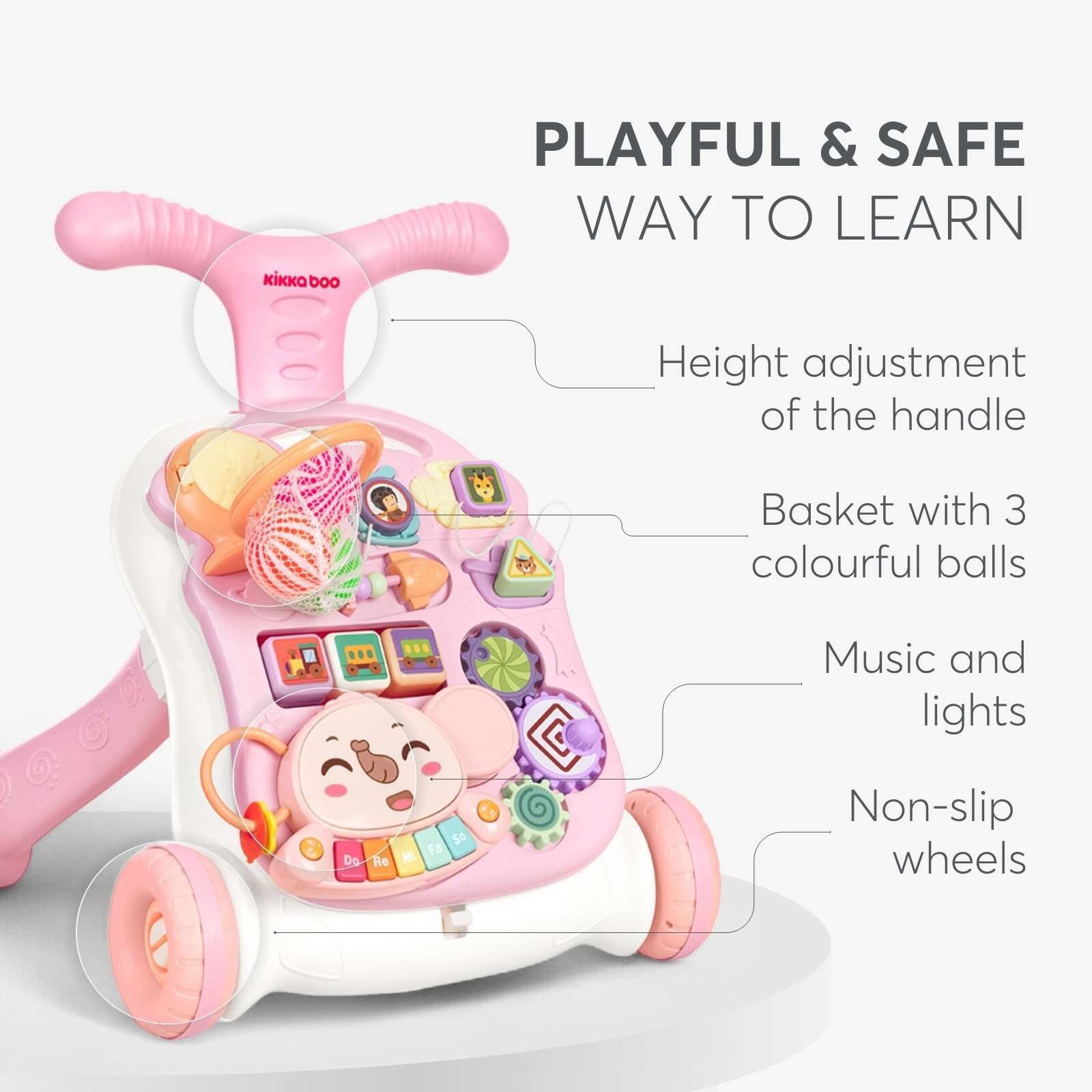 KikkaBoo® Aktivnostni voziček 3v1 Play & Grow Pink KikkaBoo