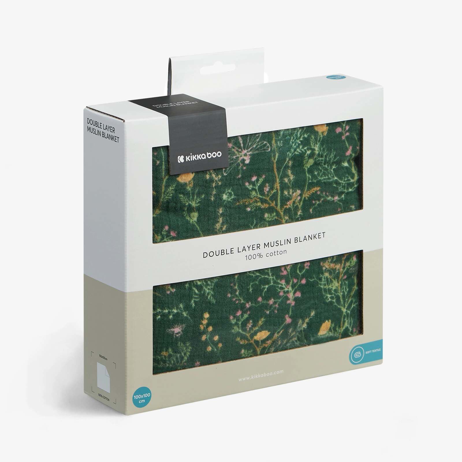 KikkaBoo® Odejica iz muslina 100x100 cm 2-slojna Secret Garden Green KikkaBoo