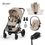 Cybex® Passeggino con navicella pieghevole 4in1 Balios S Lux + Seggiolino auto Cloud G3 + Base IsoFix G3 Almond Beige (+ Parapioggia)