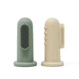 Mushie® Lot de 2 brosses à dents de doigt  - Cambridge Blue/ShiftingSand