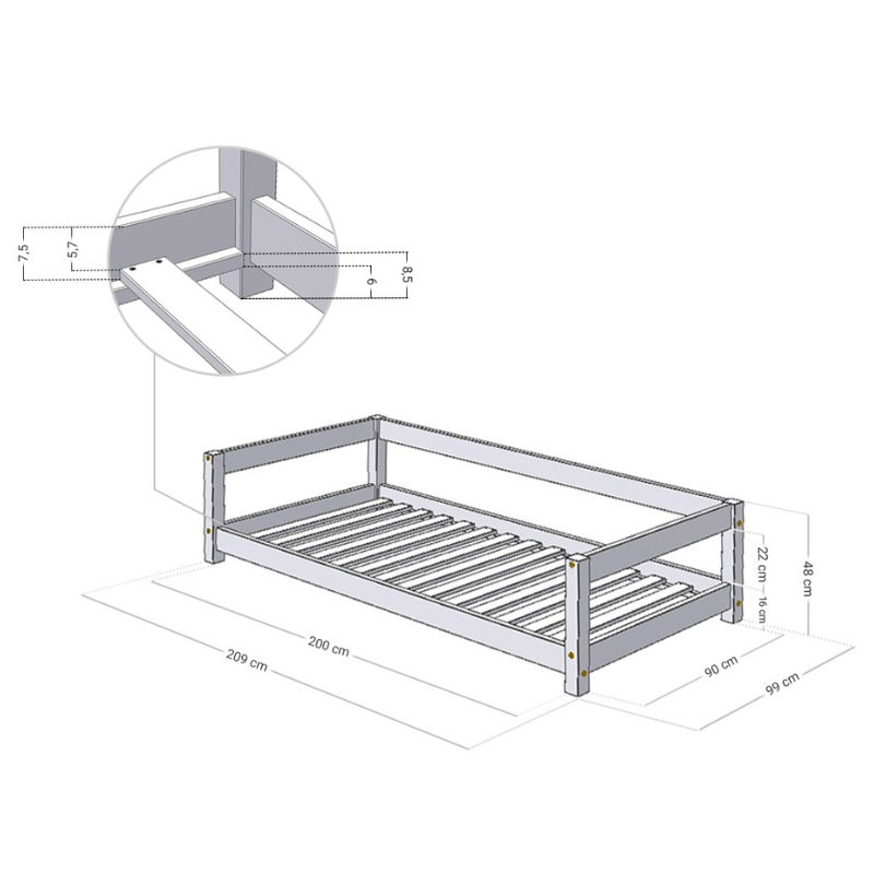 Benlemi® Otroška postelja STUDY 90x200 Natural Benlemi