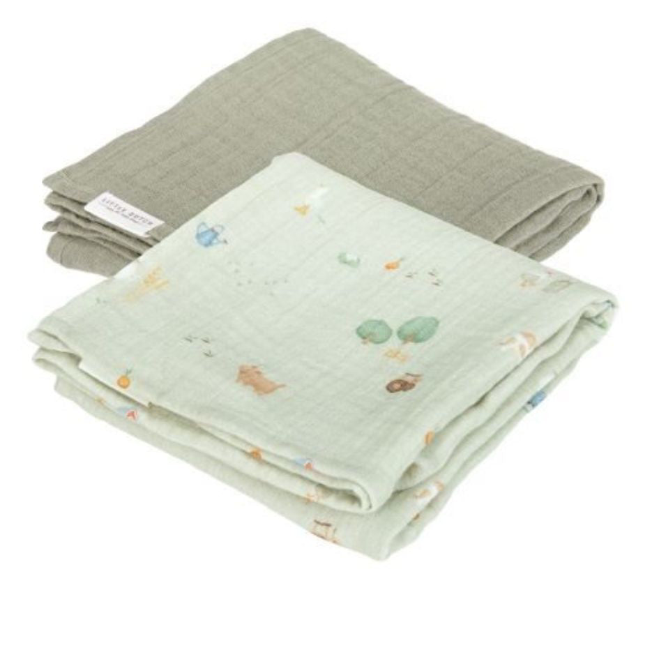 Little Dutch® Komplet 2 tetra pleničk Little Farm/Olive 70x70 Little Dutch
