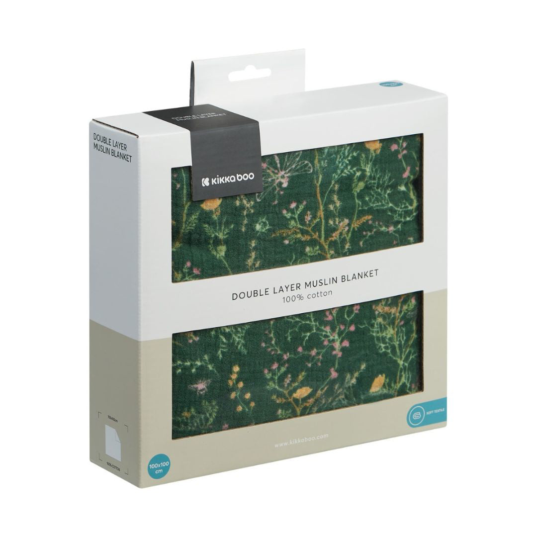 KikkaBoo® Odejica iz muslina 100x100 cm 2-slojna Secret Garden Green KikkaBoo