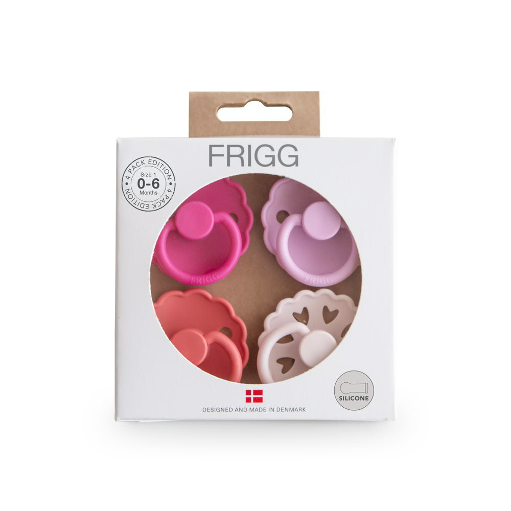 Frigg® Set 4 dudic iz silikona Rosy Romance (0-6m) FRIGG