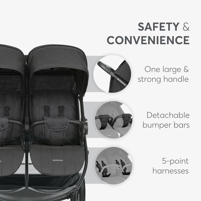 KikkaBoo® Otroški voziček za dvojčke Happy 2 Dark Grey KikkaBoo