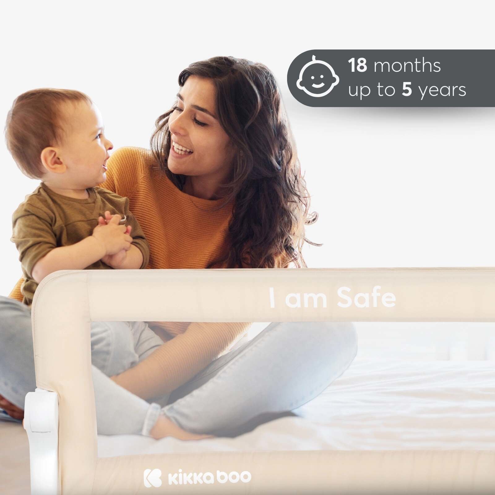 KikkaBoo® Posteljno varovalo I am Safe 102cm Beige KikkaBoo
