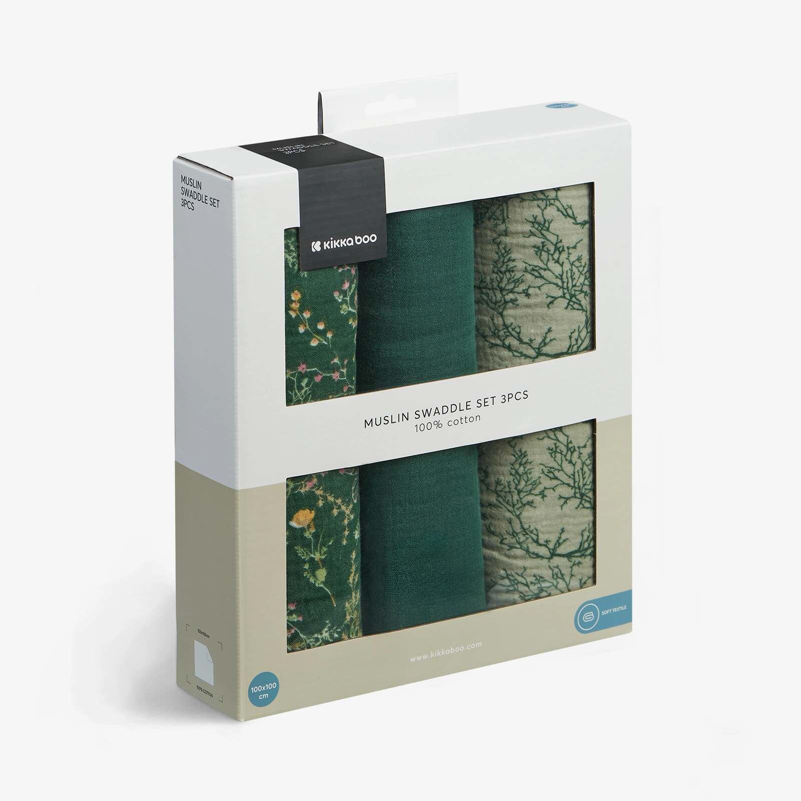 KikkaBoo® Povijalne pleničke iz muslina 3 kosi 100x100 cm Secret Garden Green KikkaBoo