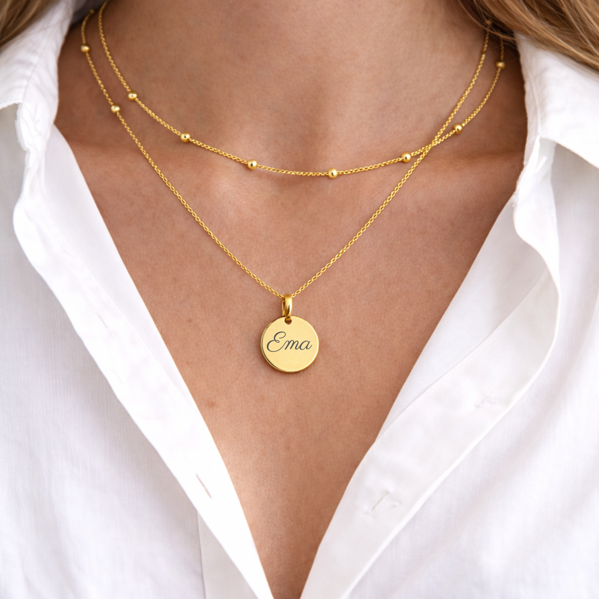 Atelya™ Personalizirana verižica z obeskom Circle Gold Atelya