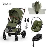 Cybex® Passeggino con cestino pieghevole 4in1 Balios S Lux + Seggiolino auto Cloud G3 + Base IsoFix G3 Moss Green (+ Copertura antipioggia)