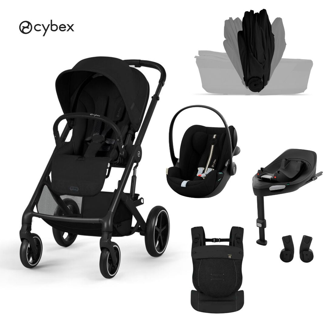 Cybex® Poussette d'enfant 4en1 avec nacelle pliable Balios S Lux + Nacelle Amya + Siège auto Cloud G3 + Base IsoFix G3 Moon Black