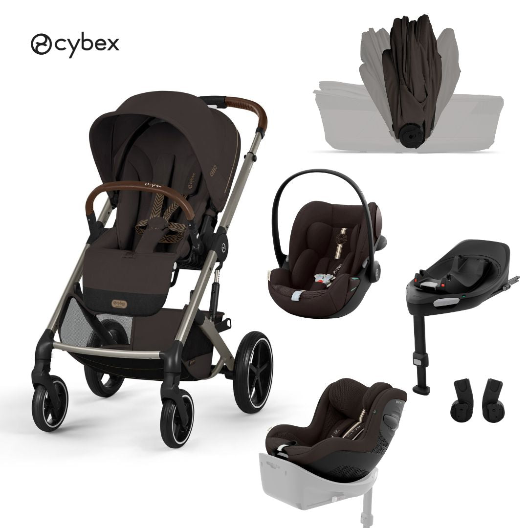 Cybex® Passeggino con navicella pieghevole 5in1 Balios S Lux + Seggiolino auto Cloud G3 + Base IsoFix G3 + Seggiolino auto Sirona G3 Chocolate Brown