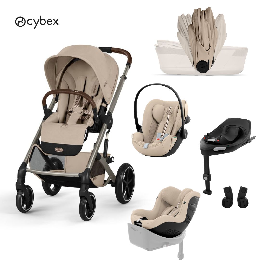 Cybex® Passeggino con cestello pieghevole 5in1 Balios S Lux + Seggiolino auto Cloud G3 + Base IsoFix G3 + Seggiolino auto Sirona G3 Almond Beige