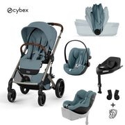 Cybex® Passeggino con cestello pieghevole 5in1 Balios S Lux + Seggiolino auto Cloud G3 + Base IsoFix G3 + Seggiolino auto Sirona G3 Stormy Blue (+ Parapioggia)
