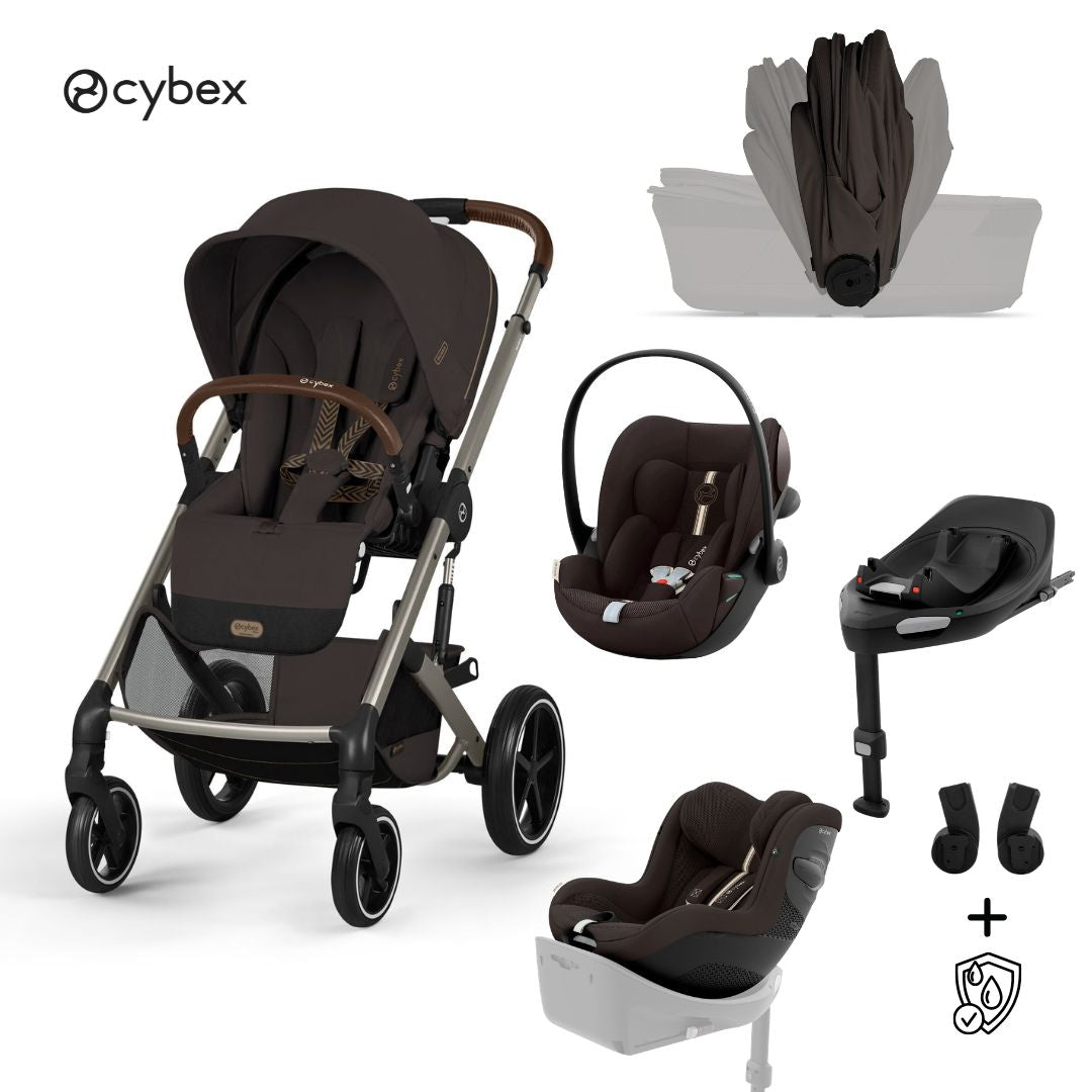 Cybex® Poussette avec nacelle pliable 5en1 Balios S Lux + Siège auto Cloud G3 + Base IsoFix G3 + Siège auto Sirona G3 Chocolate Brown (+ Habillage pluie)