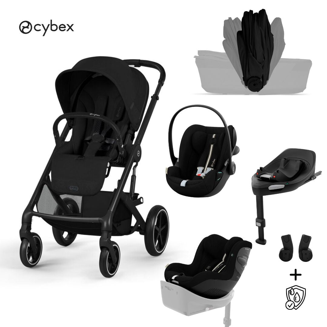 Cybex® Passeggino con navicella pieghevole 5in1 Balios S Lux + Seggiolino auto Cloud G3 + Base IsoFix G3 + Seggiolino auto Sirona G3 Moon Black (+ Parapioggia)