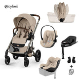 Cybex® Otroški voziček z zložljivo košaro 5v1 Balios S Lux + Avtosedež Cloud G3 + IsoFix baza G3 + Avtosedež Sirona G3 Almond Beige (+ Rain cover)