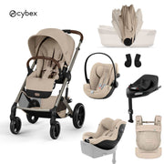 Cybex® Poussette avec nacelle pliable 5 en 1 Balios S Lux + Nacelle Amya + Siège auto Cloud G3 + Base IsoFix G3 + Siège auto Sirona G3 Almond Beige