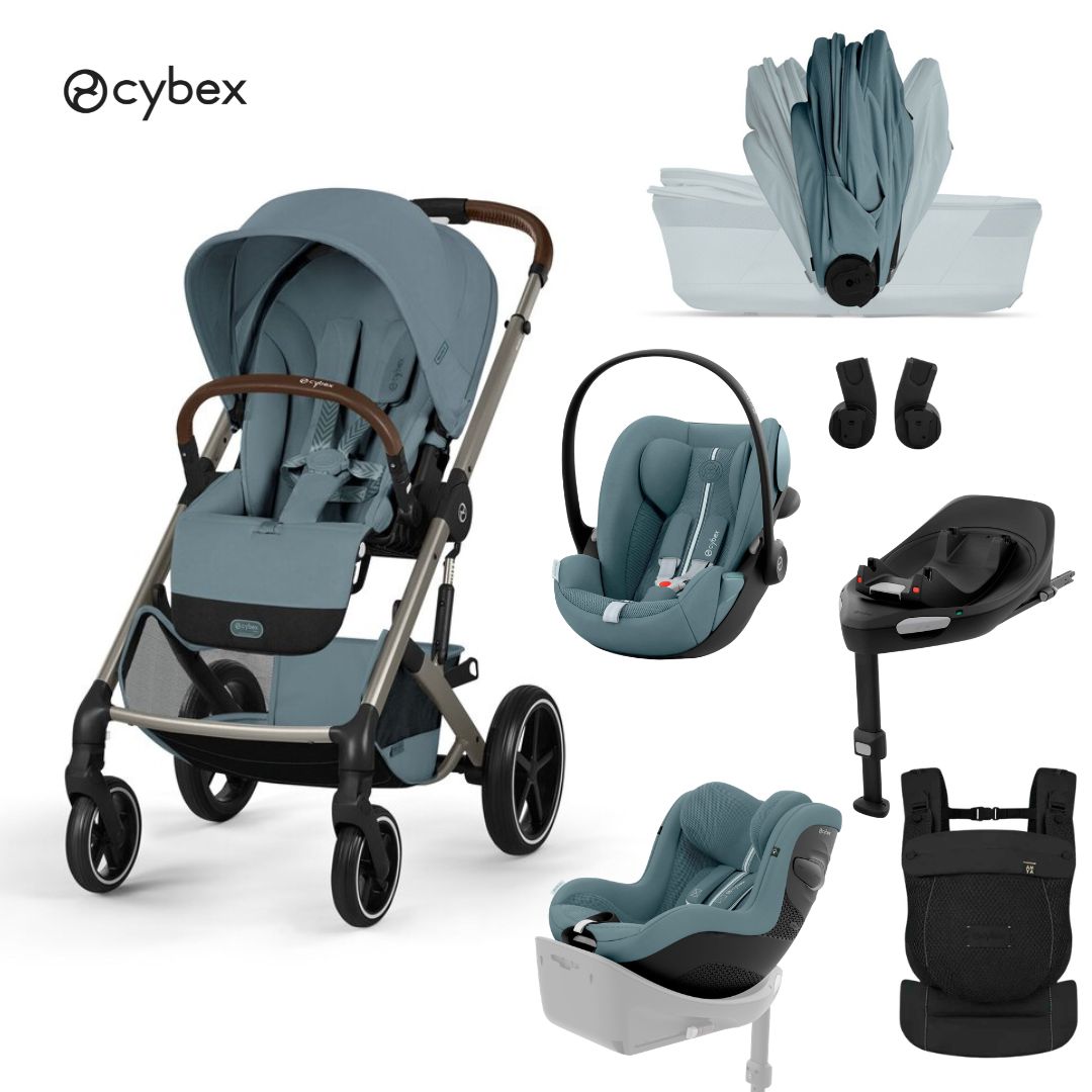 Cybex® Poussette 5 en 1 avec nacelle pliable Balios S Lux + Porte-bébé Amya + Siège auto Cloud G3 + Base IsoFix G3 + Siège auto Sirona G3 Stormy Blue