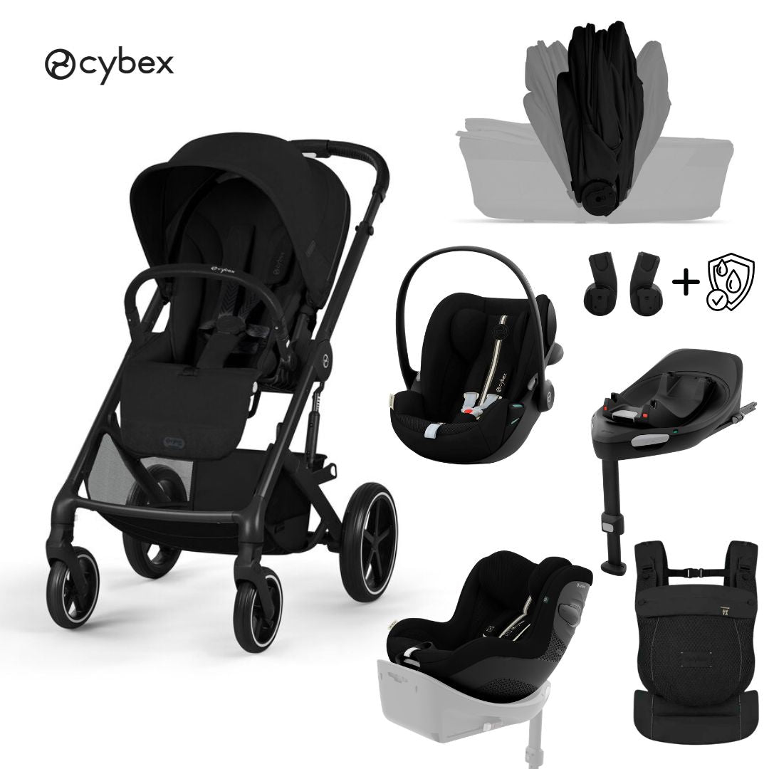 Cybex® Poussette pour enfant avec nacelle pliable 5 en 1 Balios S Lux + Nacelle Amya + Siège auto Cloud G3 + Base IsoFix G3 + Siège auto Sirona G3 Moon Black (+ Habillage de pluie)