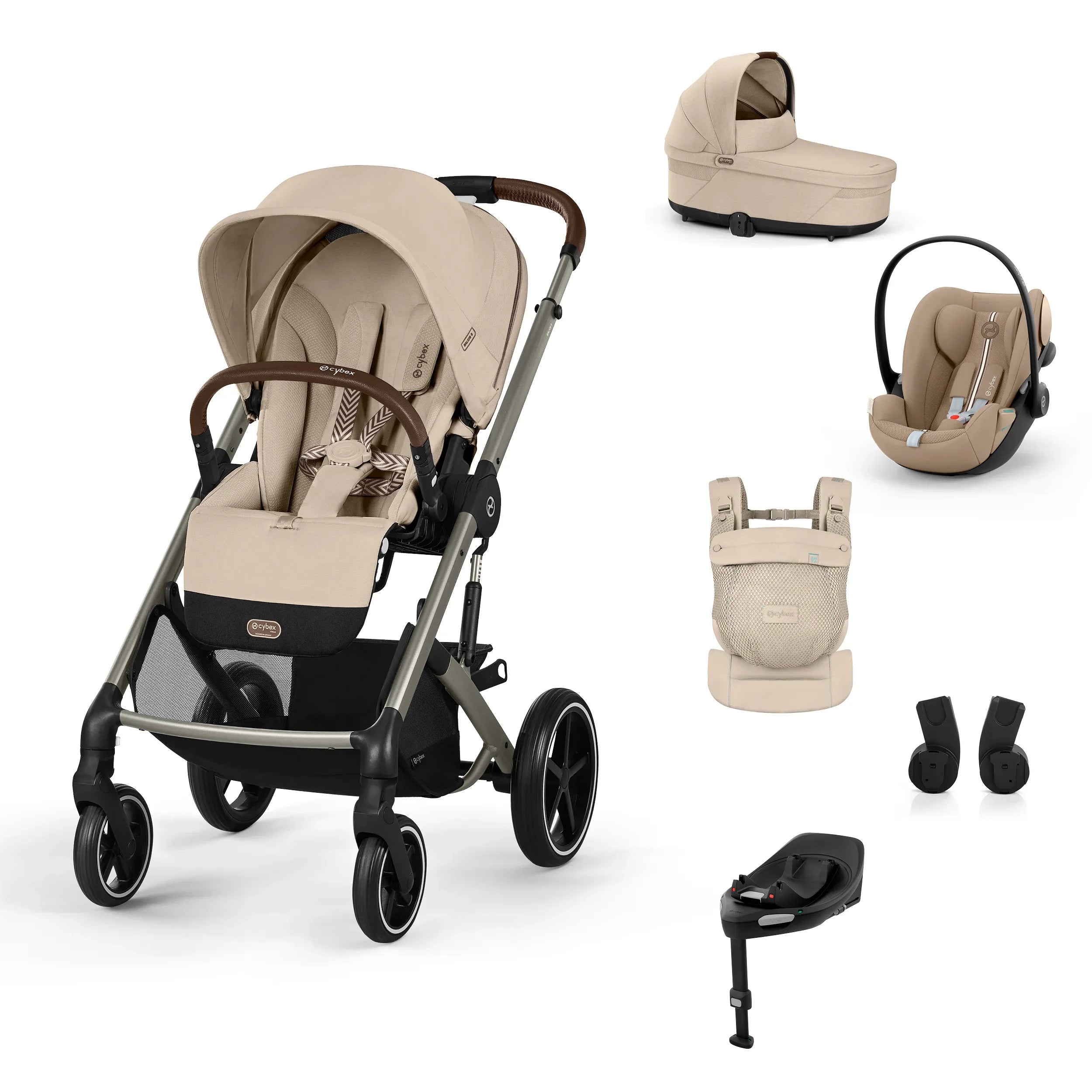 Cybex® Otroški voziček 4v1 Balios S Lux + Nosilka Amya + Avtosedež Cloud G + IsoFix baza G Almond Beige Cybex