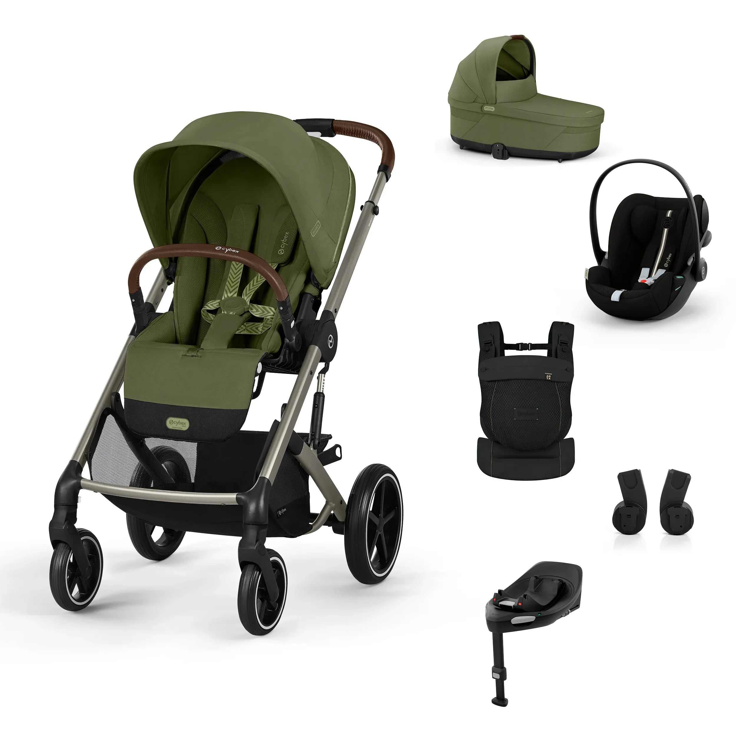 Cybex® Otroški voziček 4v1 Balios S Lux + Nosilka Amya + Avtosedež Cloud G + IsoFix baza G Moss Green Cybex
