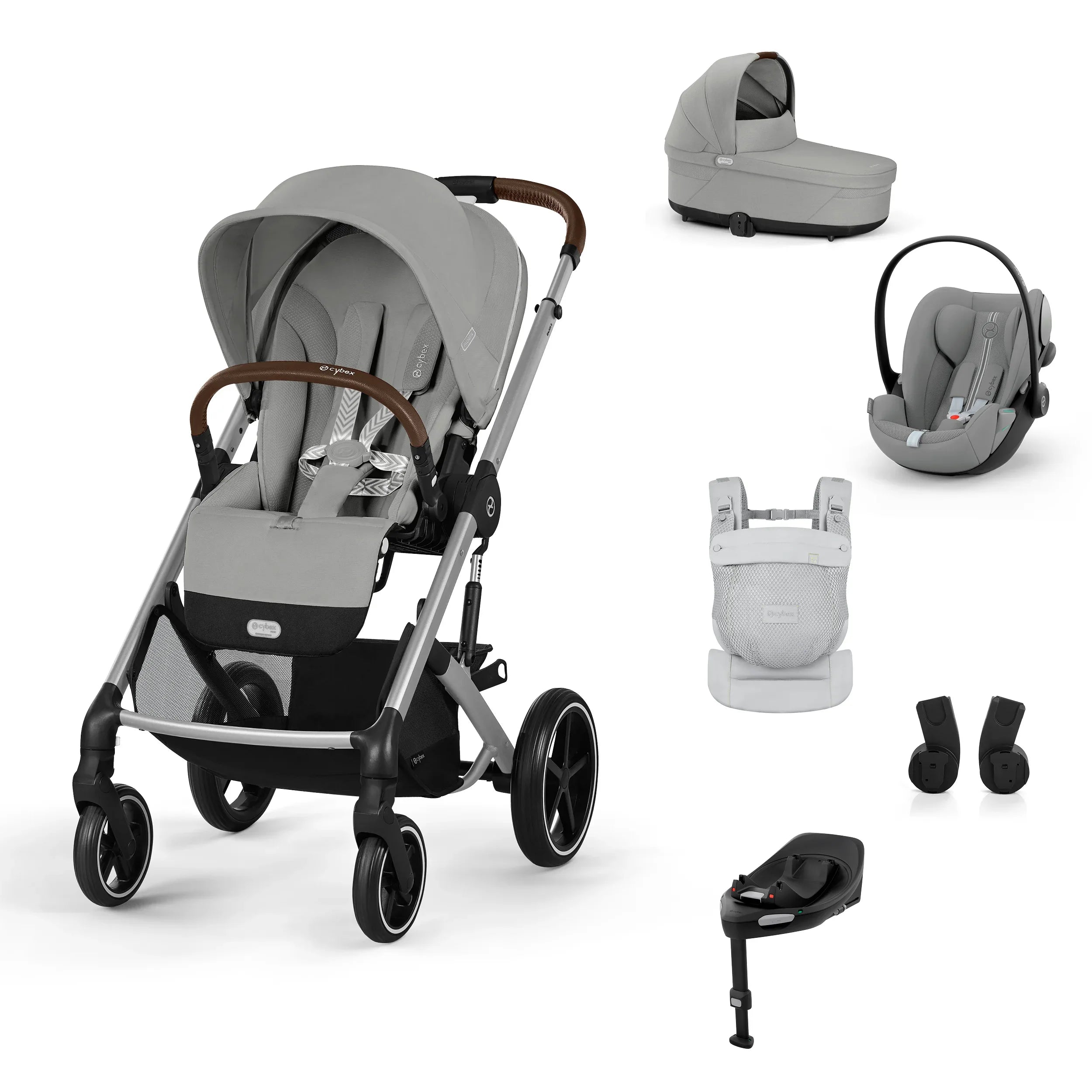 Cybex® Otroški voziček 4v1 Balios S Lux + Nosilka Amya + Avtosedež Cloud G + IsoFix baza G Stone Grey Cybex