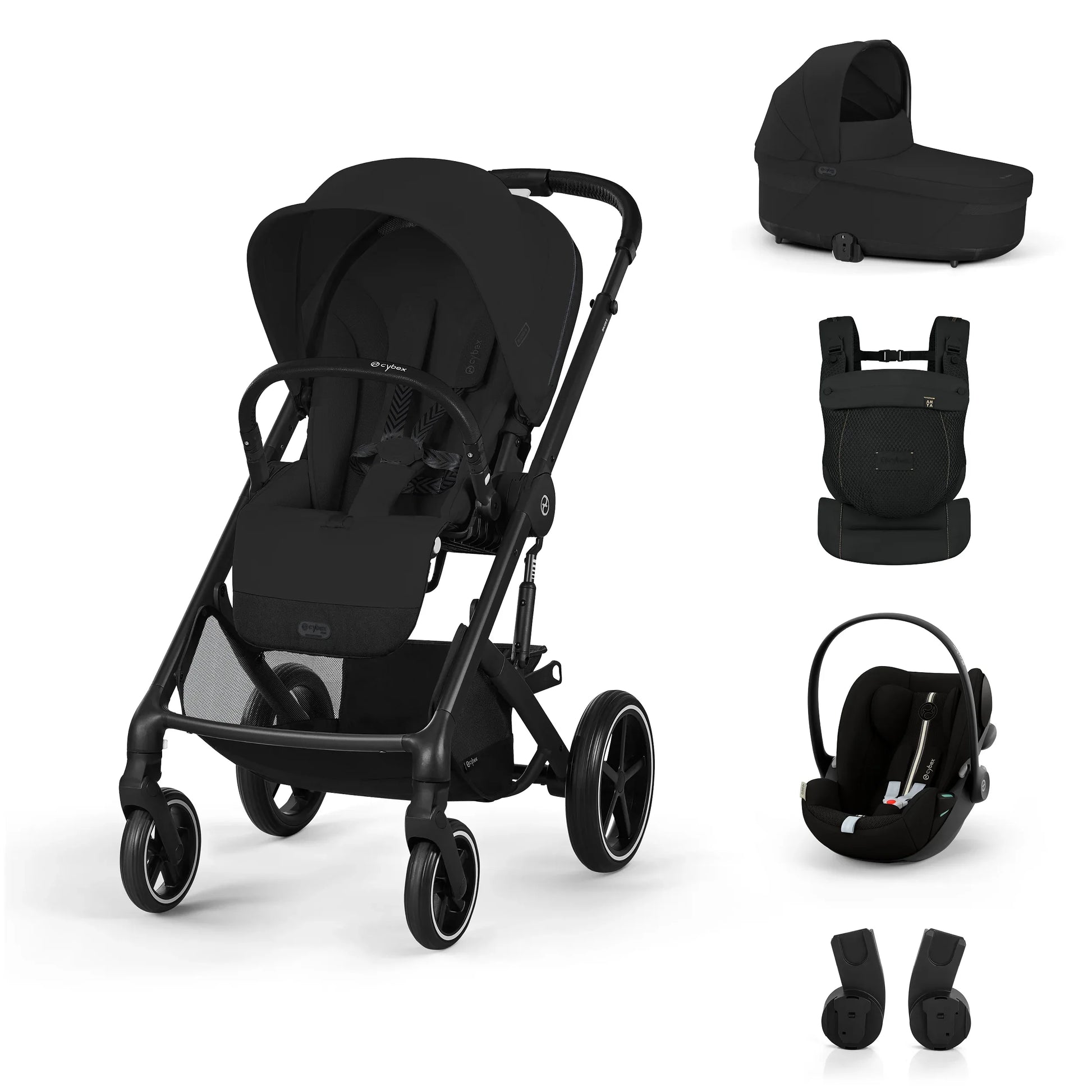 Cybex® Otroški voziček 3v1 Balios S Lux + Nosilka Amya + Avtosedež Cloud G Moon Black Cybex