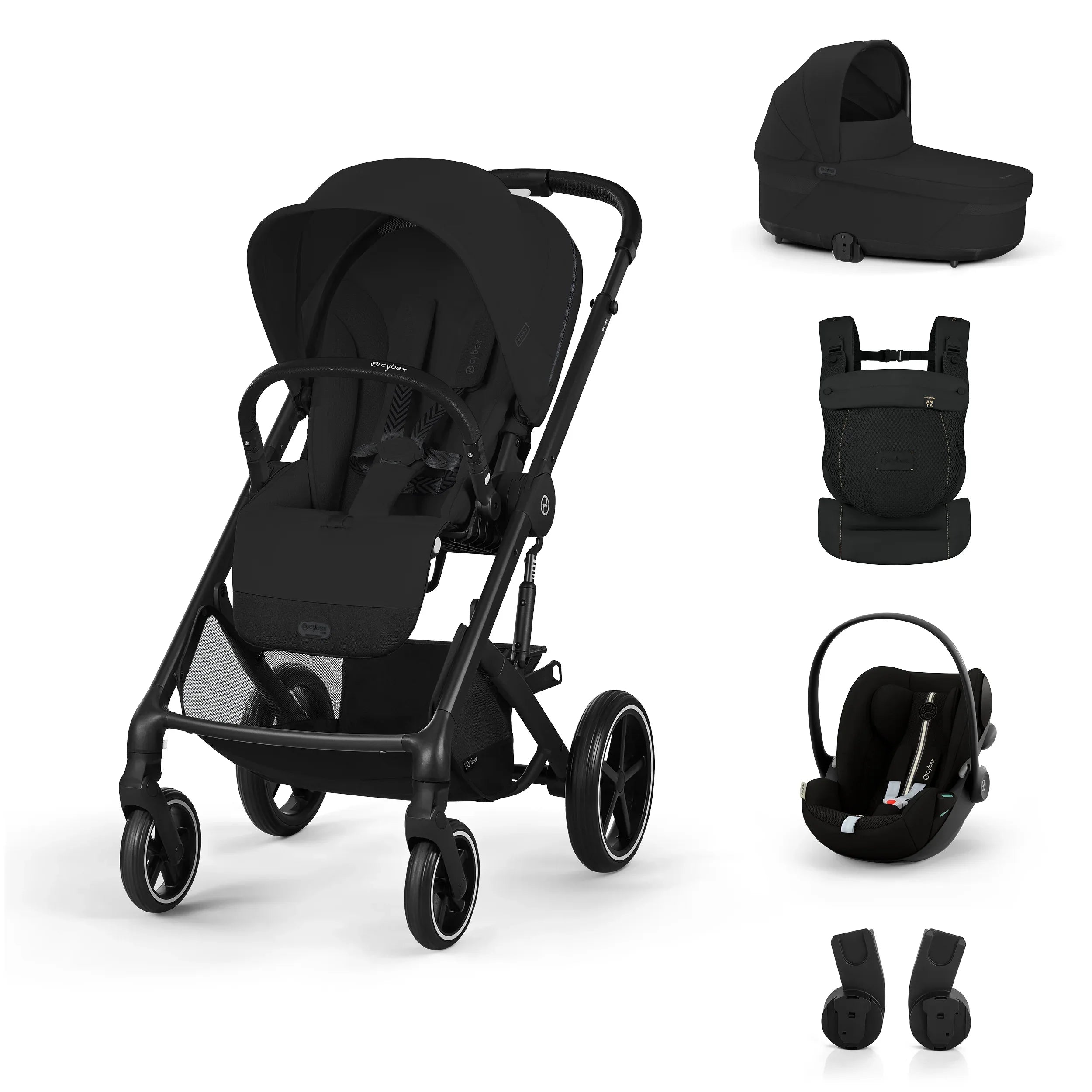 Cybex® Otroški voziček 3v1 Balios S Lux + Nosilka Amya + Avtosedež Cloud G Moon Black Cybex